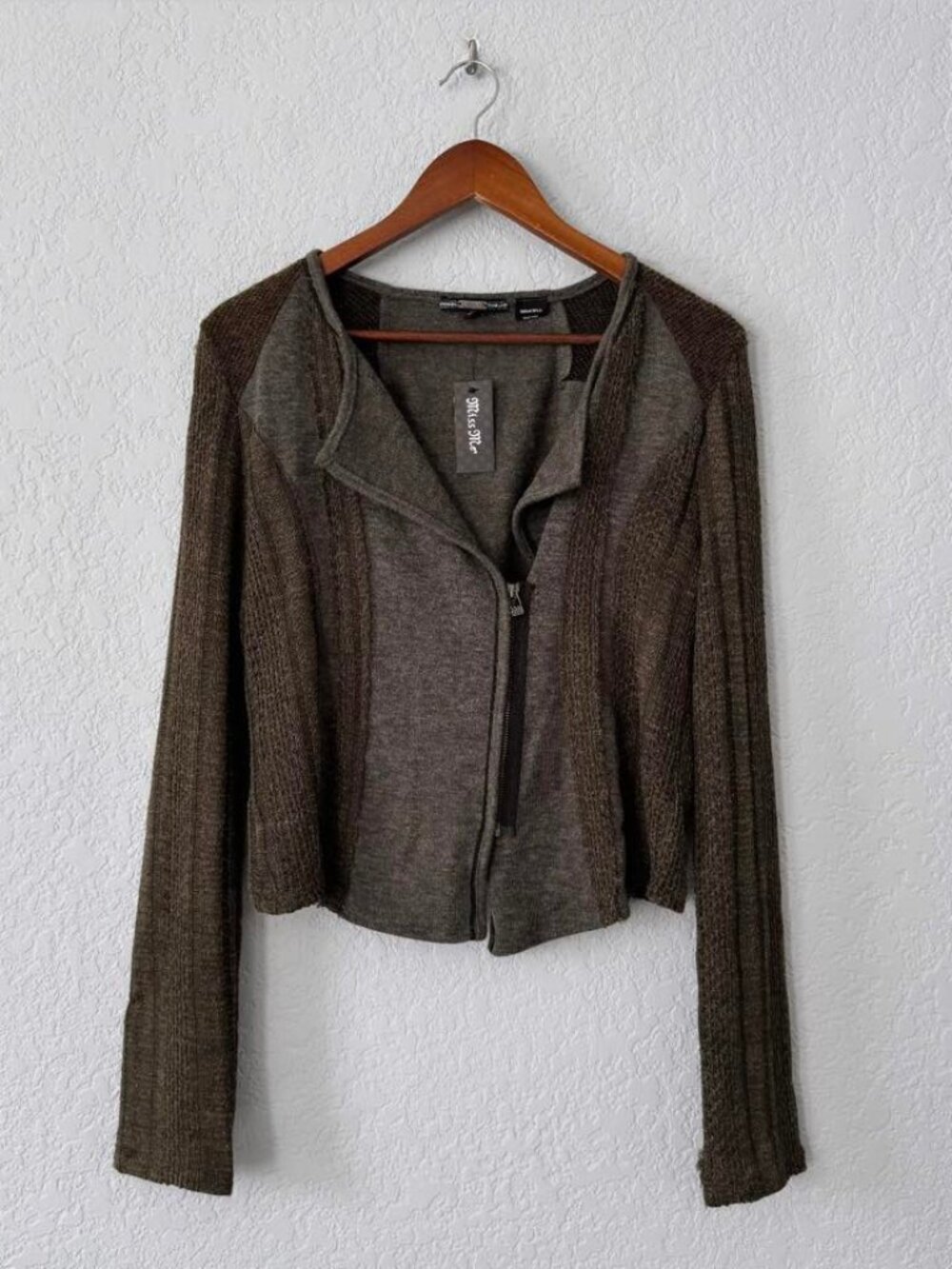 NWT Miss Me asymmetrical light-weight knit jacket, green